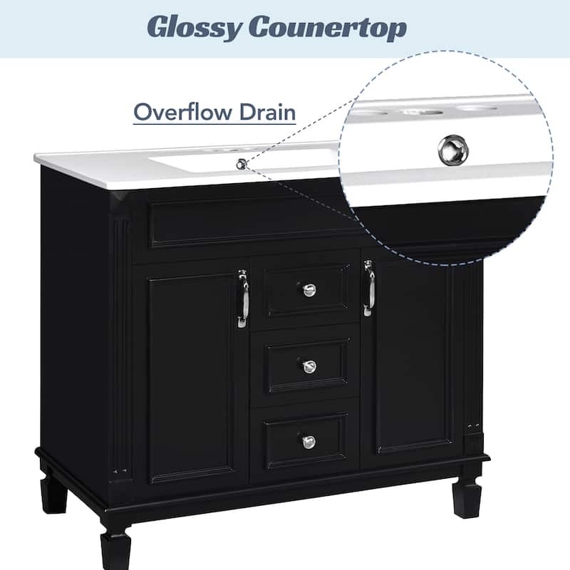 36" Bathroom Vanity with Top Sink, Black Mirror Cabinet, Modern Bathroom Storage Cabinet with 2 Soft Closing Doors
