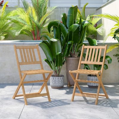 Indoor/Outdoor Solid Acacia Wood Folding Bistro Chairs - Set of 2 - 19.5"D x 17.25"W x 33"H