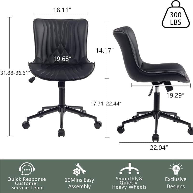 Modern Office Chair, Faux Leather Padded Desk Chair with Back, Wheels