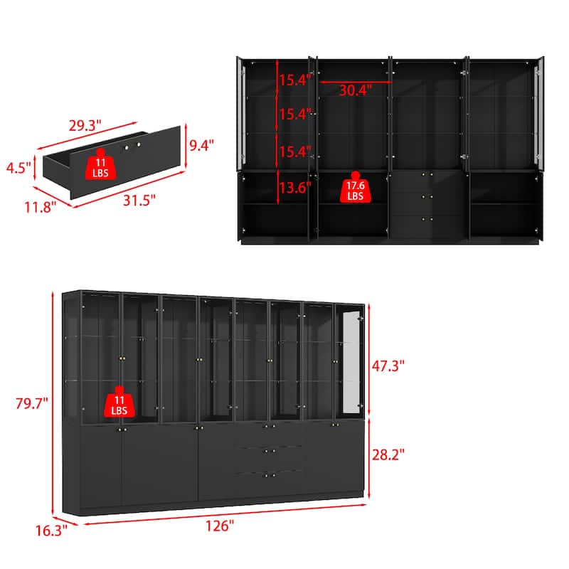LED Glass Display Cabinet with Aluminum Alloy Frame Glass Door Showcase Wine Storage Cabinet