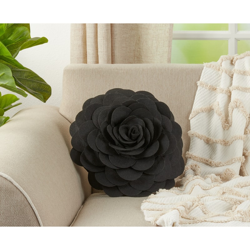 Elegant Textured Colorful Decorative Flower Throw Pillow - 16"x16 - Black