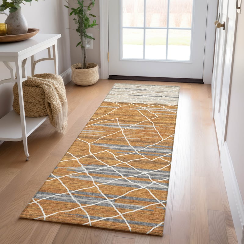 Machine Washable Indoor/ Outdoor Modern Global Chantille Rug - Terracotta - 2'3" x 7'6"