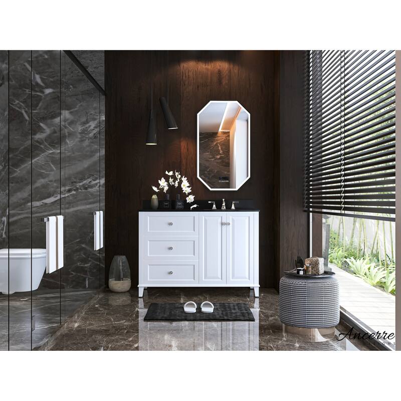 Ancerre Designs Hannah Bathroom Vanity Set - 48" - White / Right Offset / Brushed Nickel Hardware