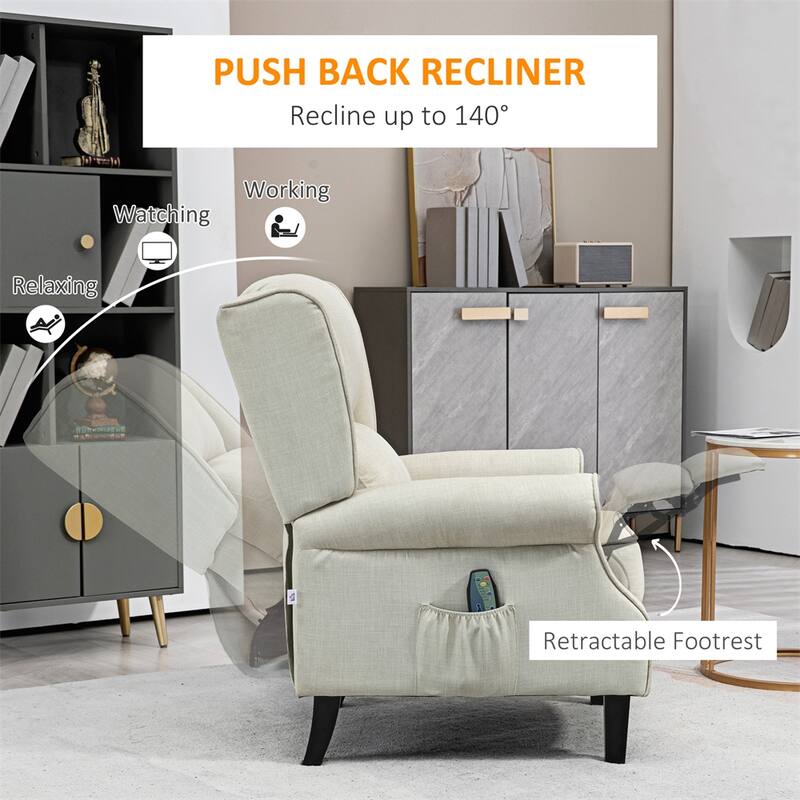 Massage Linen Recliner Chair with Heat,Footrest and Side Pocket