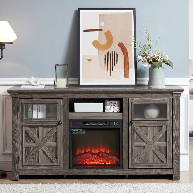 Farmhouse TV Stand Entertainment Console with Fireplace