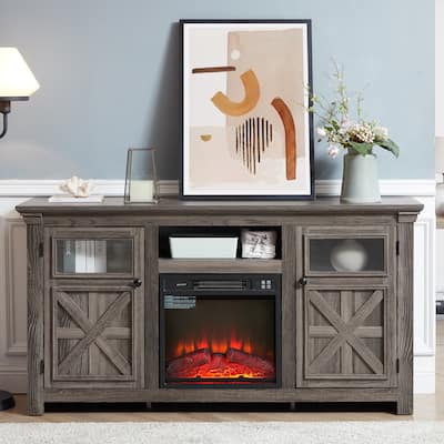Farmhouse TV Stand Entertainment Console with Fireplace