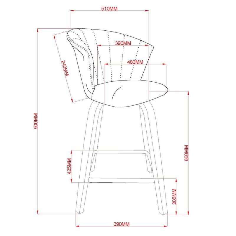 Modern Velvet and Wood 26" Counter Stool - N/A