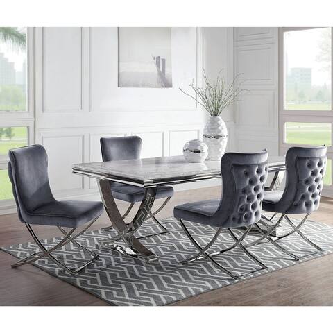 Furniture of America Bacia Glam Chrome Velvet 5-piece Dining Table Set