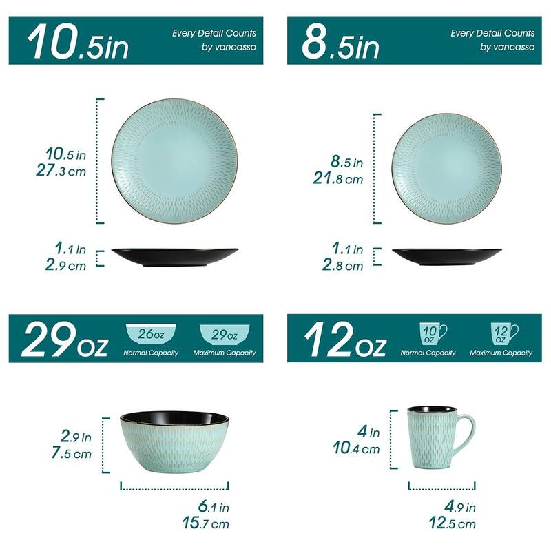 vancasso Embossed Stoneware 16-Piece Dinnerware Set, Service for 4