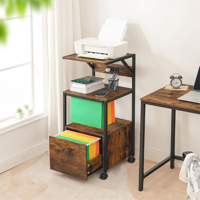 File Cabinet - 15.7"D x 17.3"W x 38.6"H - Wood Finish - Rustic Brown