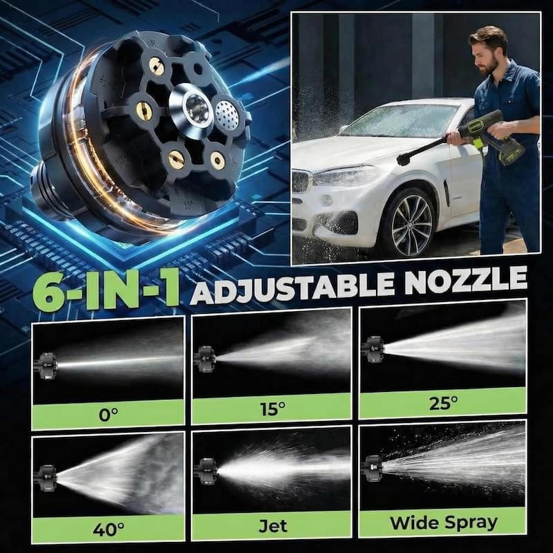 Portable Handheld Cleaner, Cordless Pressure Washer with 6-in-1 Nozzle, 26FT High-Elastic Hose