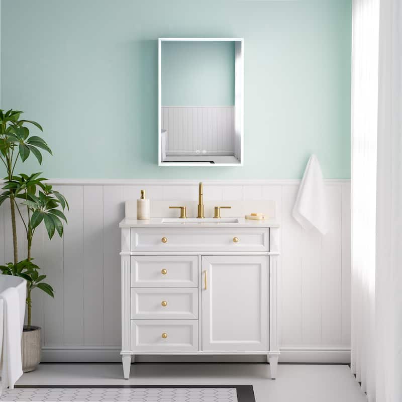 30'' H Recessed or Surface Frameless LED Mirror Cabinet With Defogger, Dimmer, Outlets & USB Ports 
