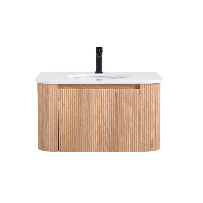 Wall Mounted Bathroom Vanity with Sink Curved Design