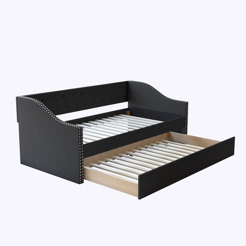 Boyd Sleep Manchester Linen Upholstered Twin Daybed with Trundle - Charcoal