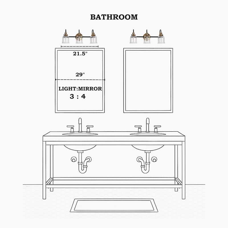 Kesa Modern 2/3-Light Black Gold Bathroom Vanity Lights Seeded Glass Bell Wall Sconces