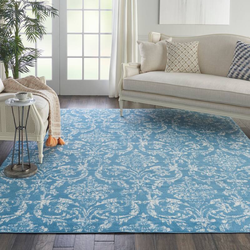 Nourison Jubilant Vintage Farmhouse Damask Area Rug - 7'10" x 9'10" - Blue
