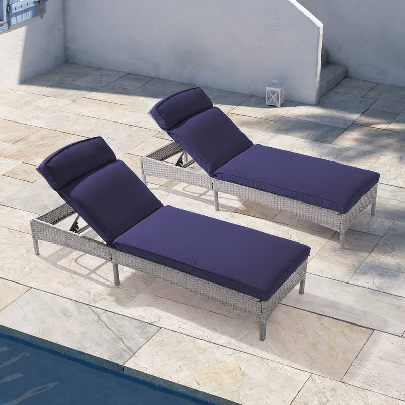 LIVOOSUN 2Pcs Patio Chair Rattan Single Lounge Water-Repellent Cushion - DarkBlue