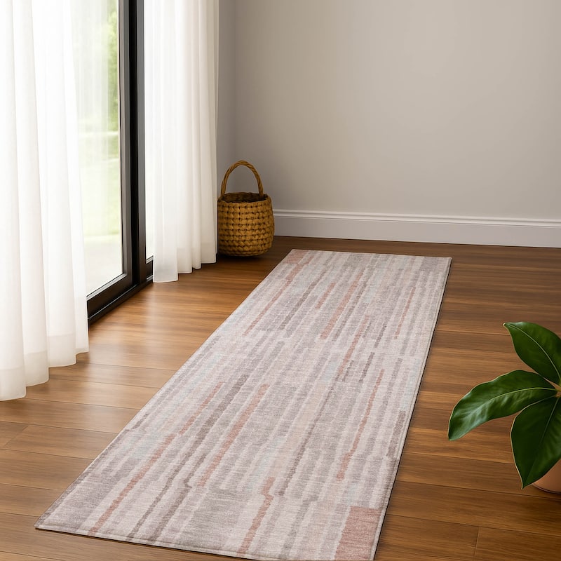 Premium Washable Super Soft Stripe Stack Mayfield Rug - Coral - 2'3" x 7'6"