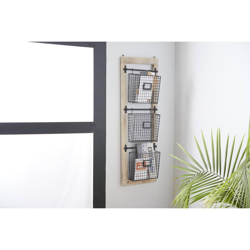 Metal Suspended Wire Basket 2 Slot Magazine Rack Holder with Suspended Baskets and Label Slot - Black - Roche River Decor