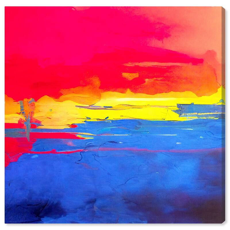 Wynwood Studio Abstract Neon Seaside Sunset Blue and Modern & Contemporary Wall Art Canvas Print