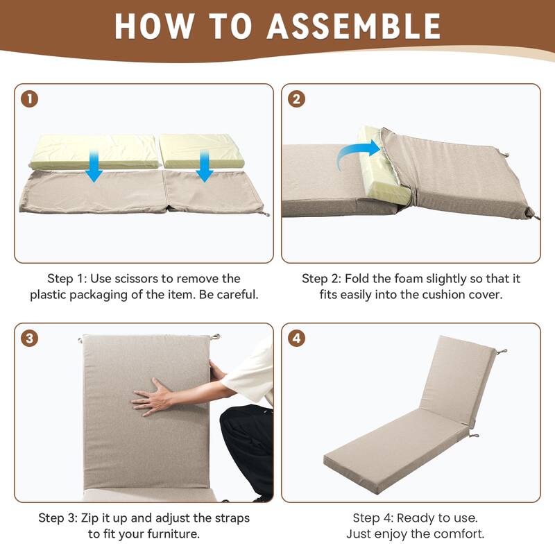 Gymojoy 72x22x3.5 Inch Outdoor Chaise Lounge Cushion, Waterproof Patio & Pool Chair Cushion with Removable Cover