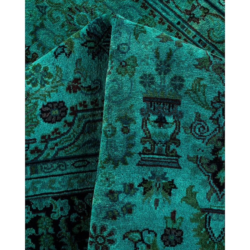 Overton Hand Knotted Wool Vintage Inspired Modern Contemporary Overdyed Blue Area Rug - 3' 2" x 5' 4"