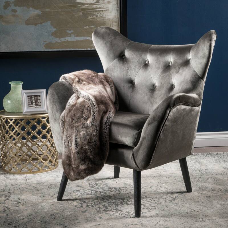 Grey 34.25" Velvet Arm Chair
