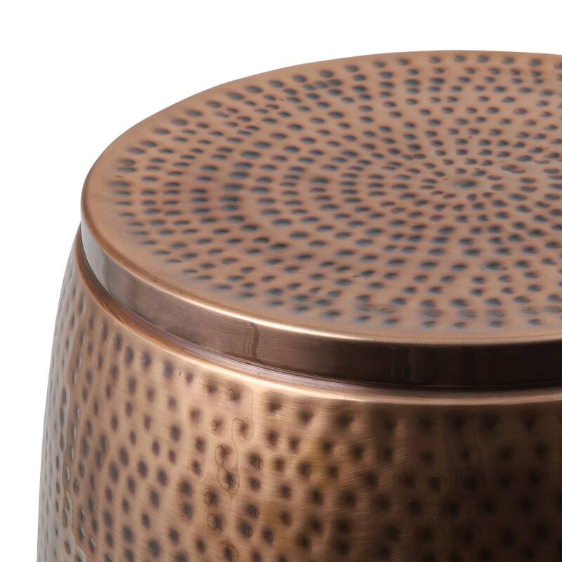 happimess Rustic Metal Drum Storage Side Table with Lid