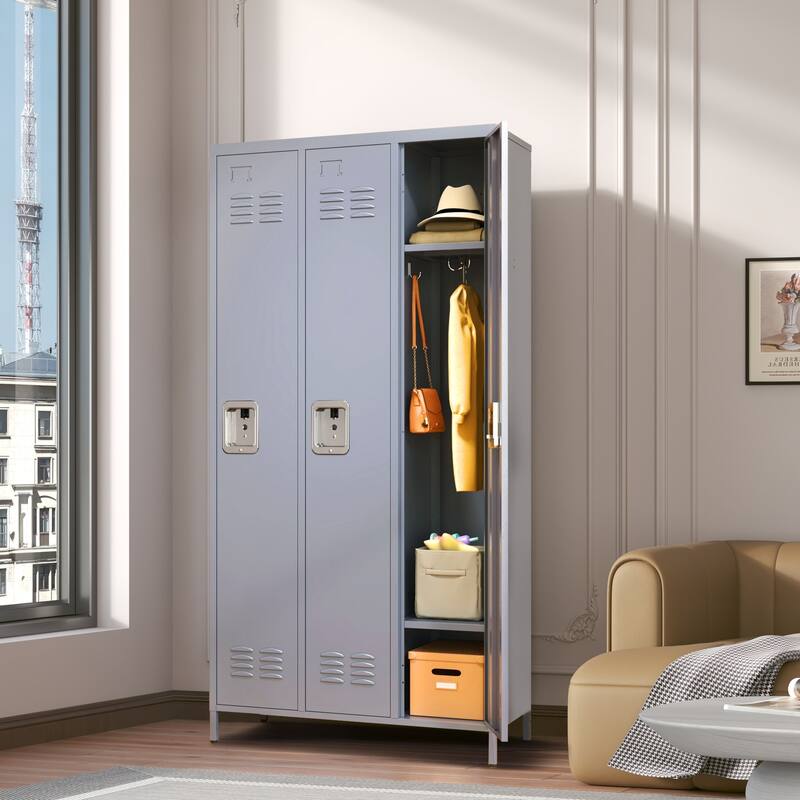 3-Door 72 Inch Metal Storage Locker with Lock