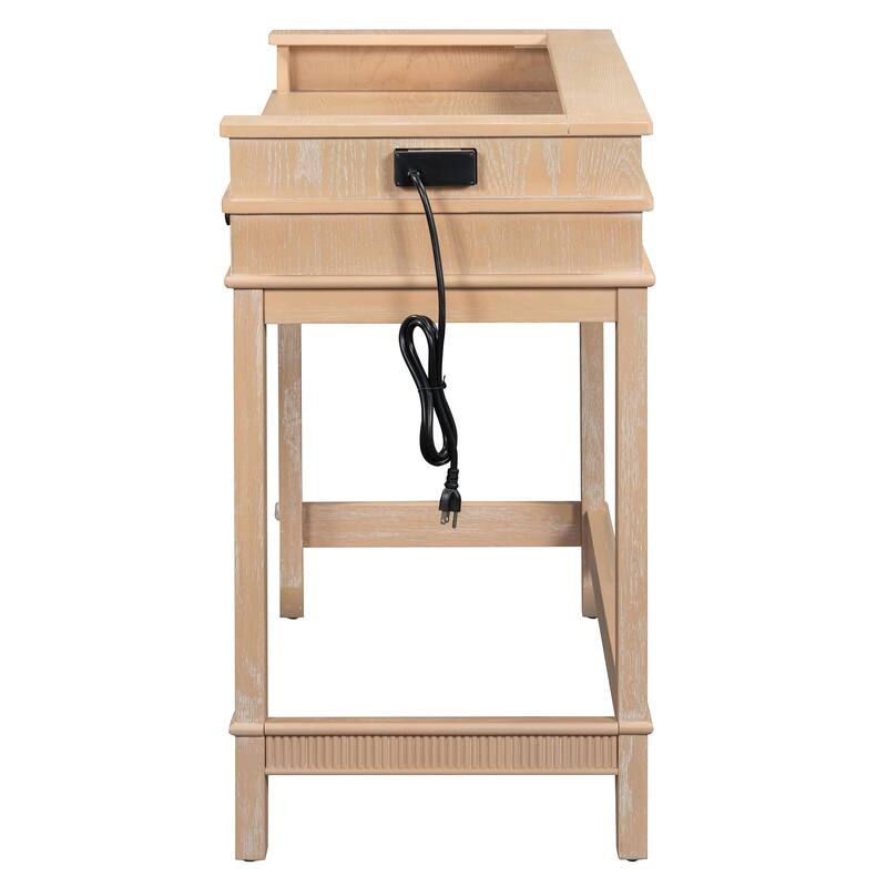 4-Piece Bar Dining Table Set with Stools & 3 Storage Drawers, Counter Height Kitchen Table Set with USB Charging Ports