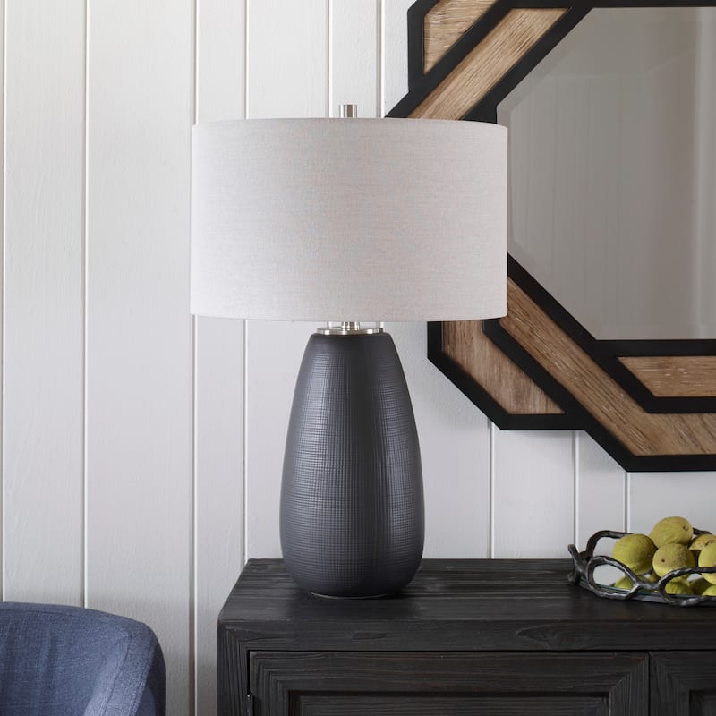 Uttermost Twilight Satin Black Table Lamp - 27"H,   Shade 10"H x 17"Dia.