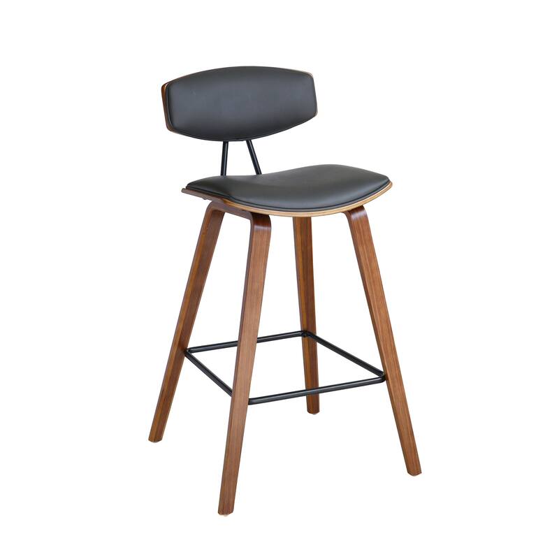 Fox 26" Mid-Century Walnut Wood Upholstered Counter Height Bar Stool