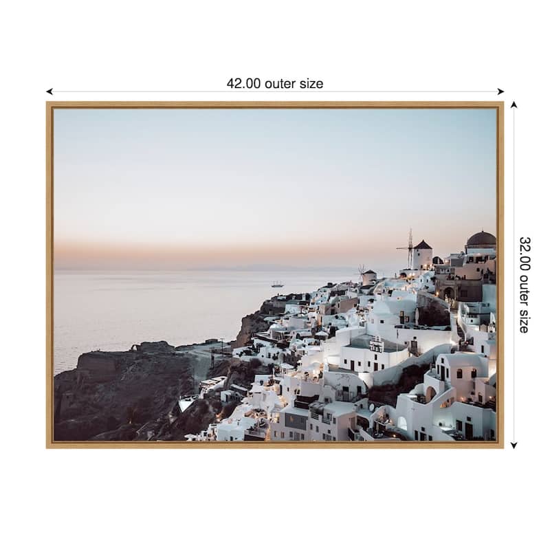 Oias Cliffside Charm Santorini by Bella Eve Framed Canvas Wall Art Print - Sylvie Natural - 42 x 32 in