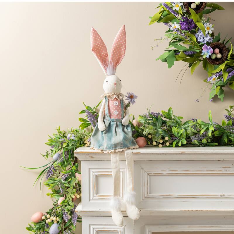 Glitzhome 29.5"H Easter Fabric Girl Bunny with Dangling Legs