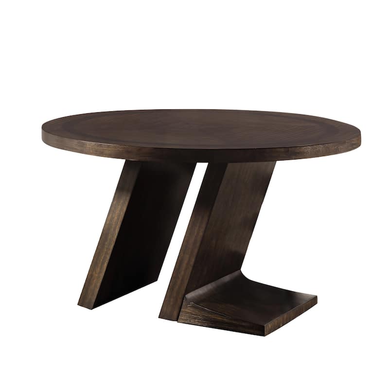 Hols Dining Table, 54 Inch Espresso Brown Wood Top, Angled Pedestal Legs - Espresso Brown