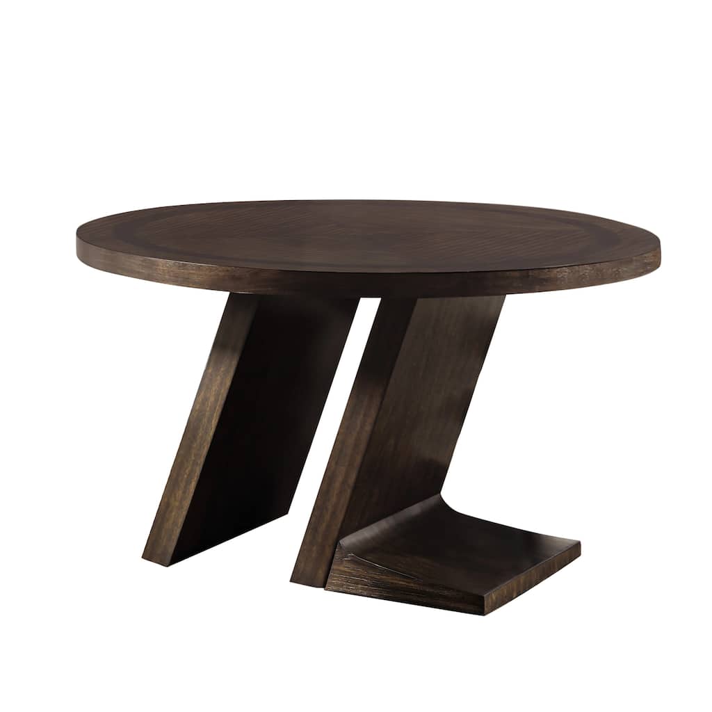 Hols Dining Table, 54 Inch Espresso Brown Wood Top, Angled Pedestal Legs - Espresso Brown