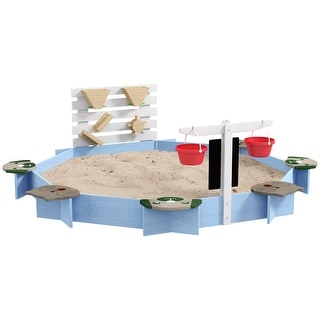 Wooden Sandbox for 3-7 Years, 85" x 85" x 25", Blue