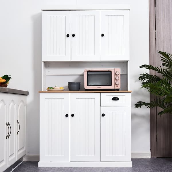 Homcom 71 Wood Kitchen Pantry Storage Cabinet Microwave Oven Stand With White Oak Grain 31486110 Homcom 71 Wood Kitchen Pantry