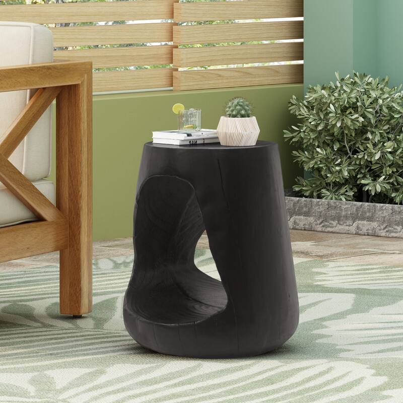 MGO Hollow Side table, Wood-like texture, Black Color - Black