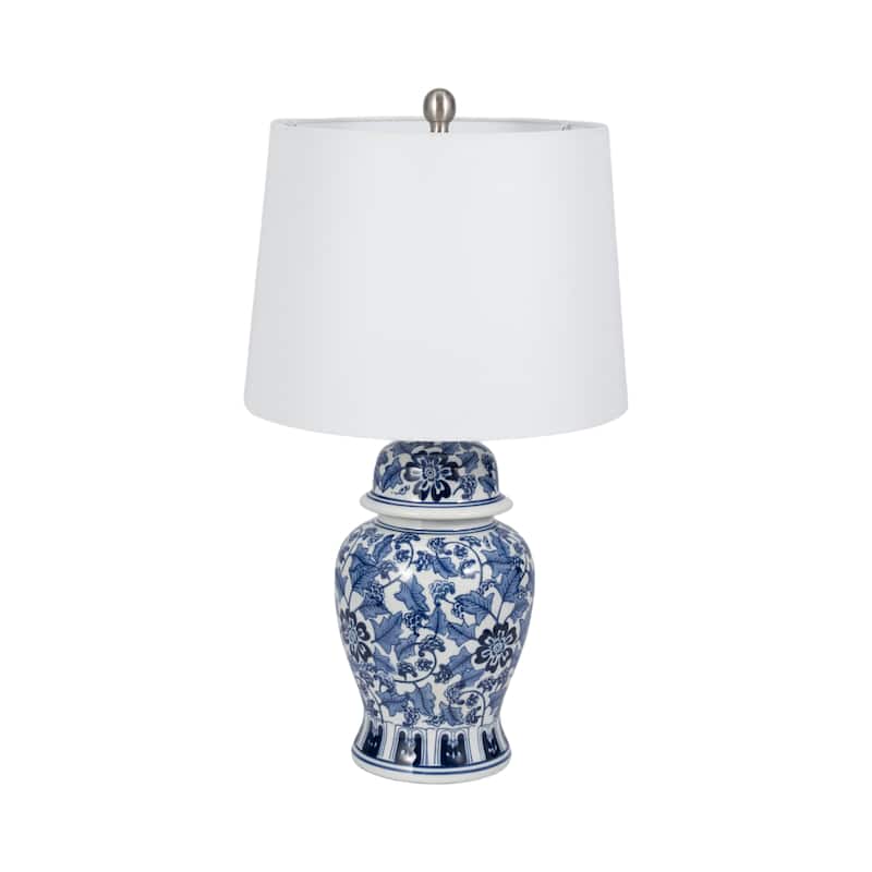 Sagebrook Home Ceramic, 25" Temple Jar Table Lamp, Blue/white, Home Decor - 14" x 14" x 25"