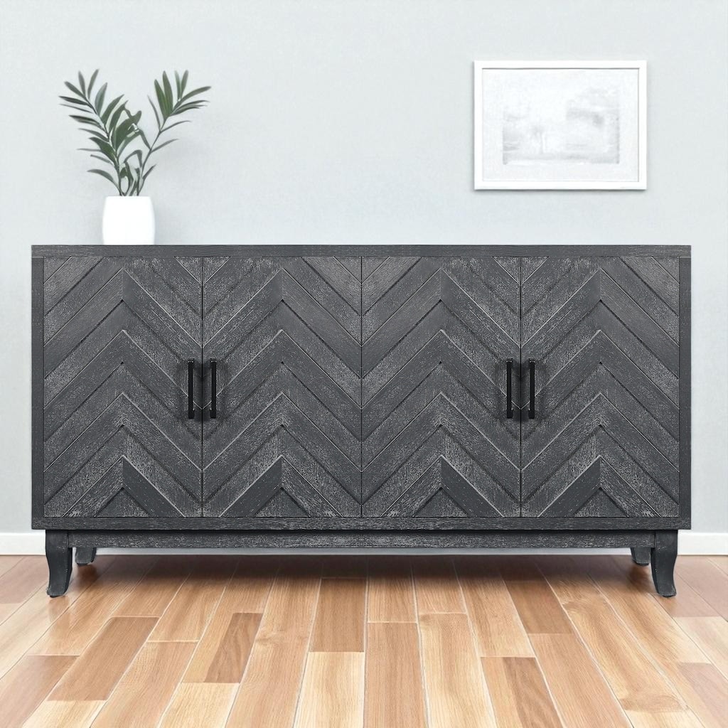 Vintage Style 4-Door Buffet Sideboard Cabinet with Adjustable Shelves and Lacquered Finish.