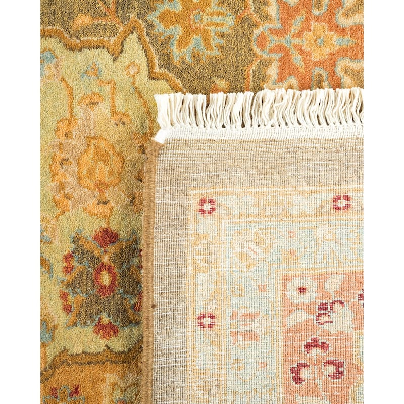 Overton Hand Knotted Wool Vintage Inspired Traditional Mogul Green Area Rug - 6' 2" x 9' 9"