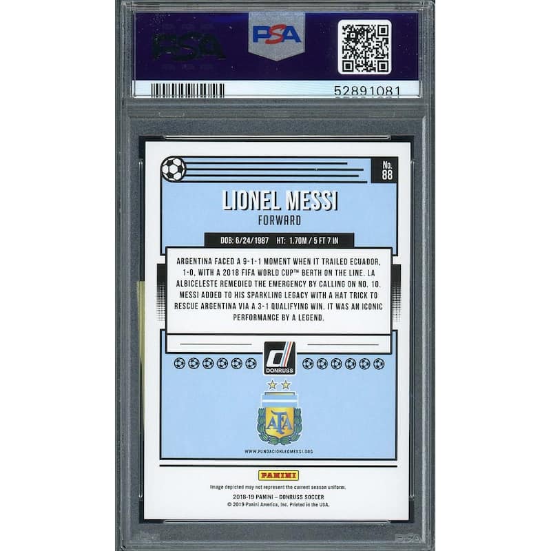 Lionel Messi 2018 Panini Donruss Soccer Card #88 Graded PSA 10 - 8'6" x 11'6"