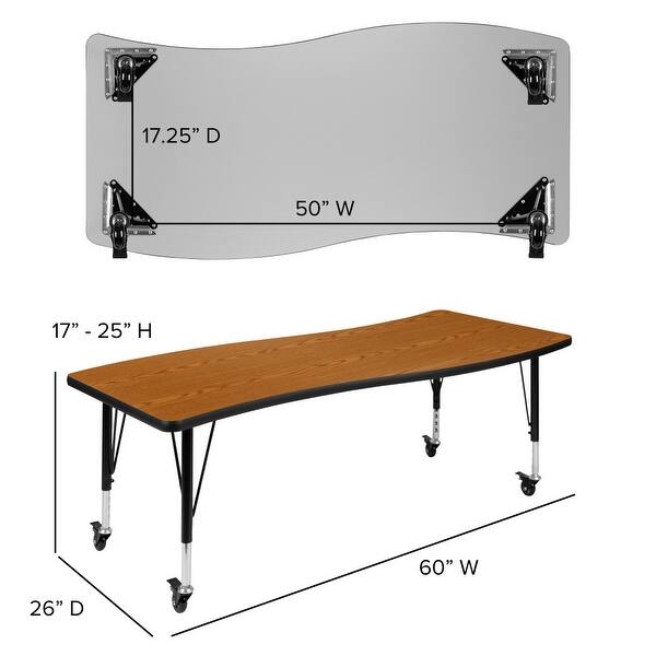 dimension image slide 2 of 4, 3PC Mobile 86" Oval Wave Flexible Grey Kids Adjustable Activity Table Set