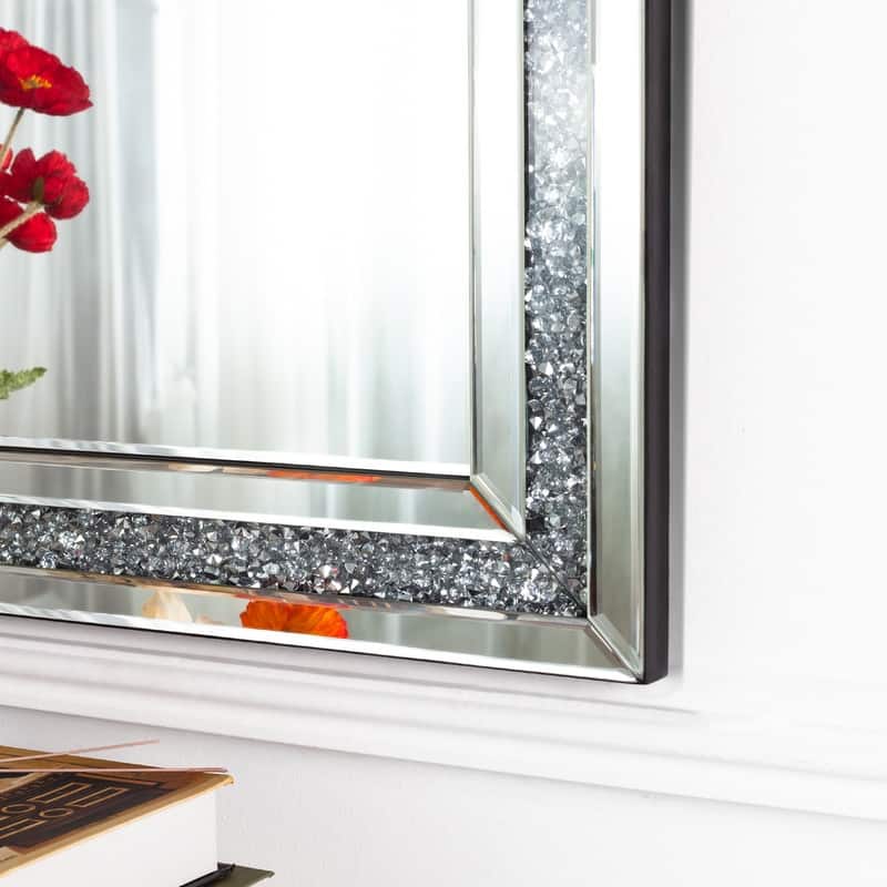 Glam Crystal Accent Mirror Diamond Inlay Wall Mirror