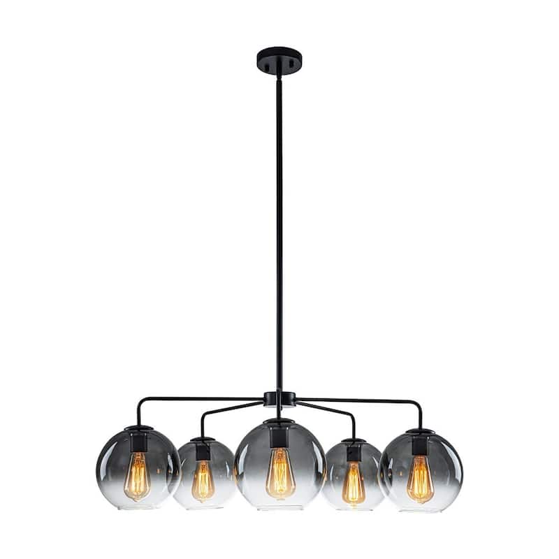 Modern 5-Light Linear Smoky Bubble Glass Chandelier - 33.5in