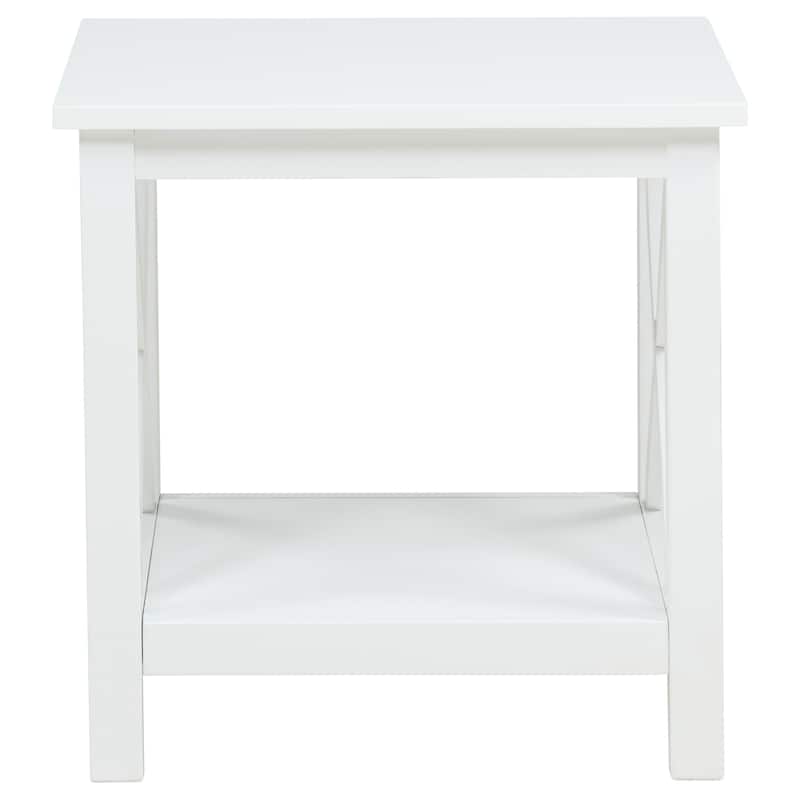 Skyview Square Pine Wood Side End Table with Shelf White - 20" x 20" x 20.25"