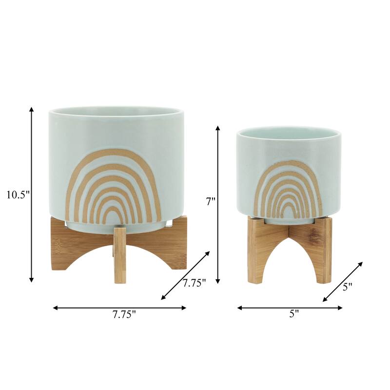 Sagebrook Home Ceramic Rainbow Arch Planter Pot with Stand