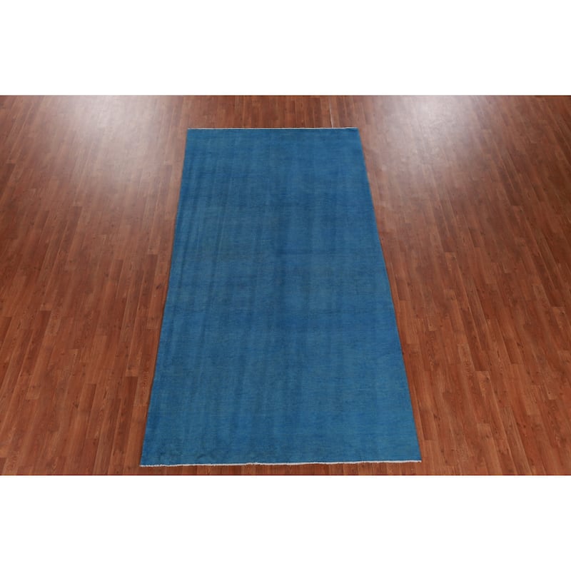 Hand Knotted Oriental 100% Wool Carpet Modern Solid Navy Blue & Blues Gabbeh Area Rug - 10' 0'' X 5' 3''