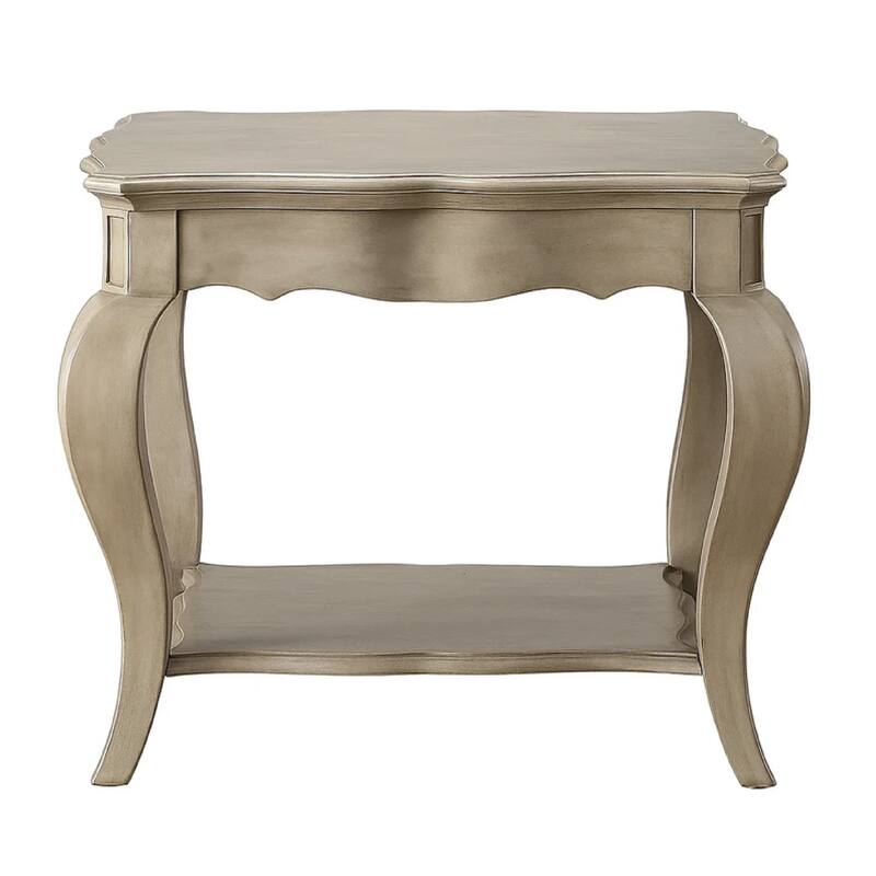 Wooden End Table with Lower Shelf in Antique Taupe Silver Finish
